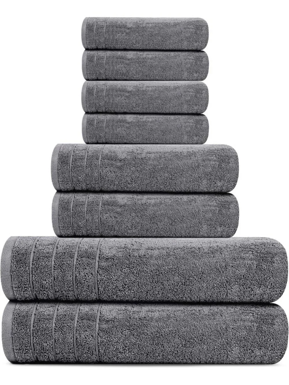 8-Piece Cotton Towel Set: 2 XL Bath, 2 Hand, 4 Washcloths, Quick-Dry, Super